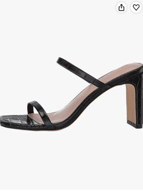 The Drop Avery Square-Toe Two-Strap High Heeled Sandal Croc Black Size 7